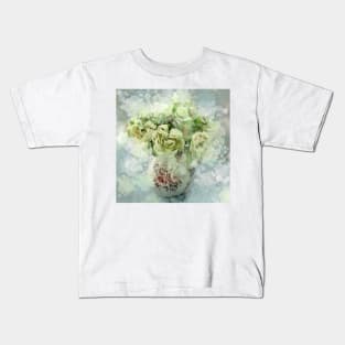 1980s mint green grey impressionism still life watercolor flowers Kids T-Shirt